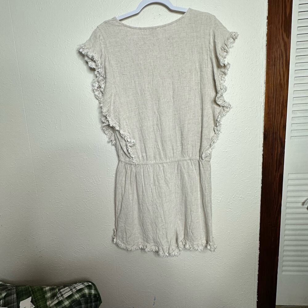 UmGee Cream Linen Blend Fringe flutter sleeve Elastic Waist Romper Woman's Large - Picture 9 of 9